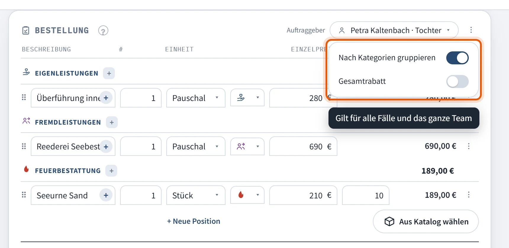 Schalter im Drei-Punkt-Menü